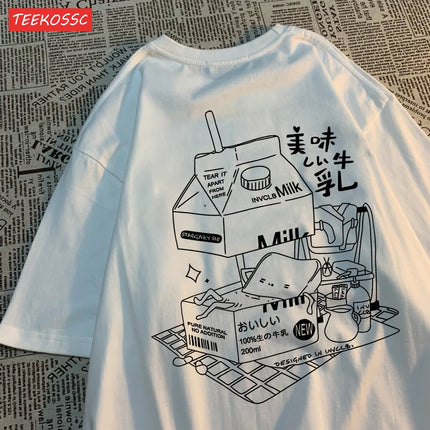 Delicious Milk With Personalized Design Man Tees Fitting Loose Fitting Tee Clothing Leisure Home T Shirt Pleasure Youth Tops