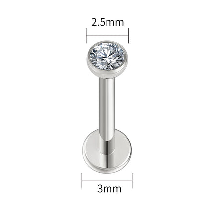 Right Grand ASTM F136 Titanium 18G/16G Threadless Push Pin Flat Back Stud 2/2.5/3/4mm CZ Cartilage Tragus Helix Nose Piercing