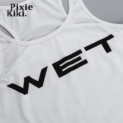 PixieKiki Wet Letter Print White Crop Top Shirt Y2k Streetwear Sexy Summer Clothes for Women Tank Tops 2024 P66-AE10