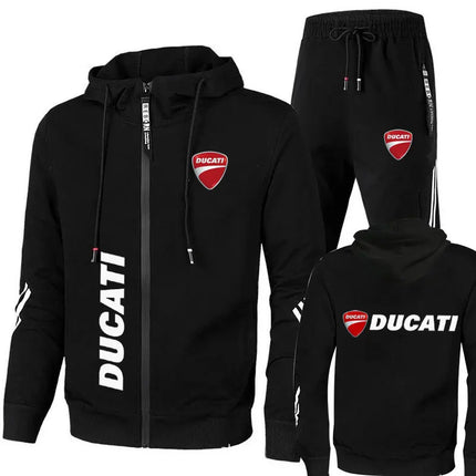 Spring Men's sets Ducati logo print fashionable casual outdoor zippered hoodie sweatshirt sport pants for motorcycle enthusiasts