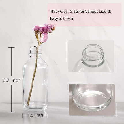 2oz Small Clear Glass Bottles with Lids for Liquids, Tiny Short Jars with Caps Mini Glass Juice Bottles for Potion, Ginger Shots