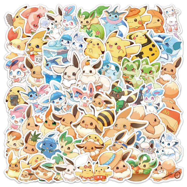 10/60PCS Cute Eevee Graffiti Stickers Pokémon Exquisite Fashion DIY Toys for Bottle Scrapbook Travel Bag Aesthetic Decals