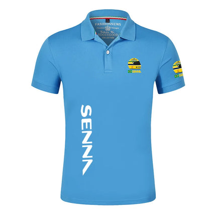 2025 Summer Ayrton Senna Print Casual Lapel Collar Breathable Solid Color Polo Shirt Men Trendy High Quality Cotton Short Sleeve