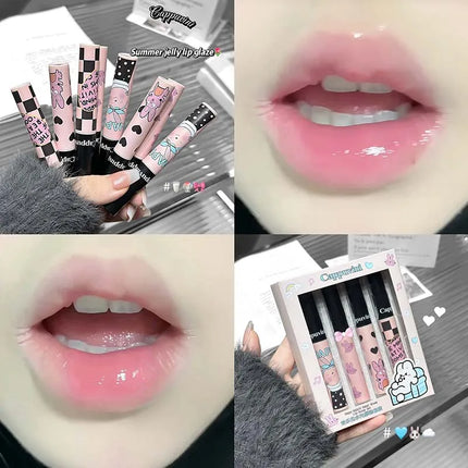Four Color Happy Rabbit Water Gloss Lip Glaze Set Light and Smooth Texture Moisturizing Easy to Color Lip Gloss Lipstick