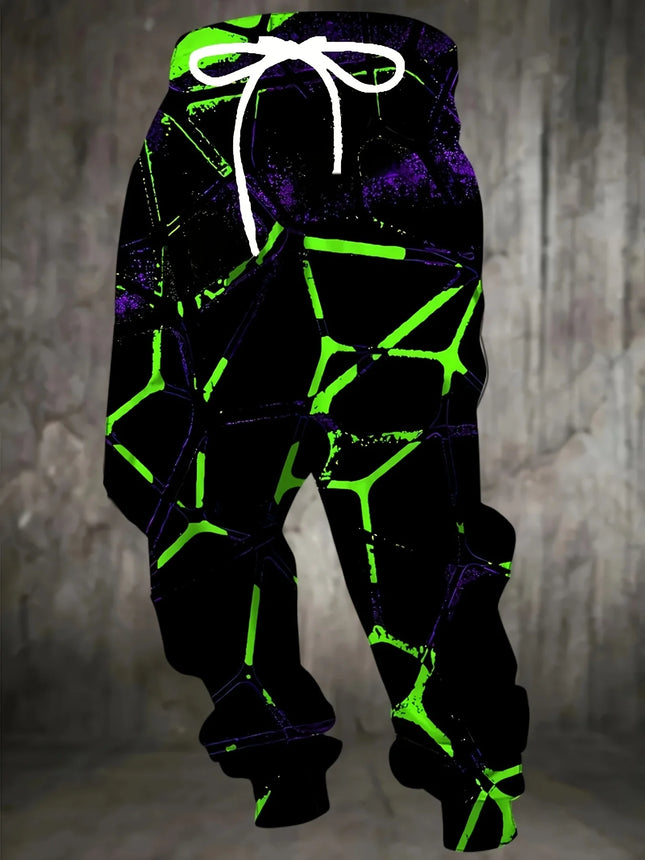 New Men's Autumn Neon Stripe Printed Soft and Comfortable Drawstring Pants Outdoor Urban Street Style Pants