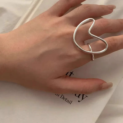925 Sterling Silver Open Finger Ring Punk Heart Irregular Geometric Stackable For Women Girl Jewelry Gift Dropship Wholesale