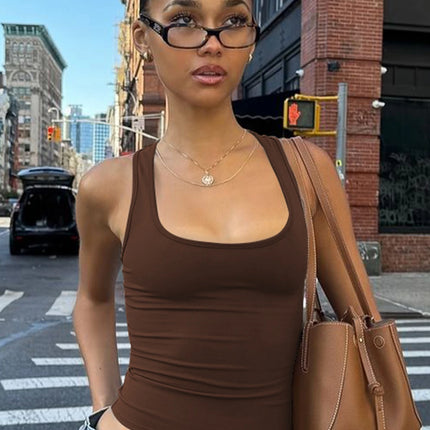 Hugcitar 2025 Summer Solid Straps Sexy Slim Crop Tank Top Women Casual Y2K Clothes Streetwear Party Sport Festival Wholesale