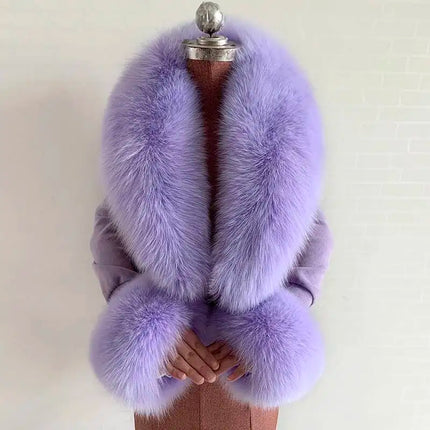 Winter Natural Fox Fur Scarf And Cuff Set Women Jacket Fur Collar Authentic Neck Warm Scarves Luxury Fluffy Fox Fur Shawl