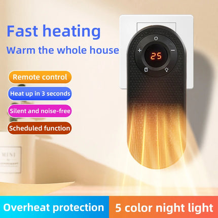Wall Mounted Space Heater with Night Light Small Quick Heat Remote LED Display Overheat Protection Warmer for Bedroom Offices