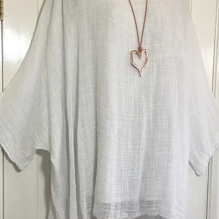 2024 Women t-shirts Plus Size 5XL T-Shirt Linen O Neck Casual Loose Shirt Summer Autumn New Solid Batwing Long Sleeve