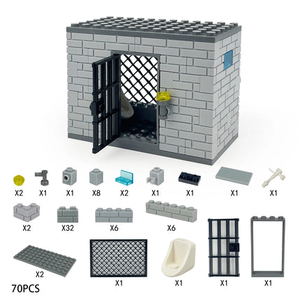 Classic Jail Building Model - Police vs Thief Brick Set for Collection and Display
