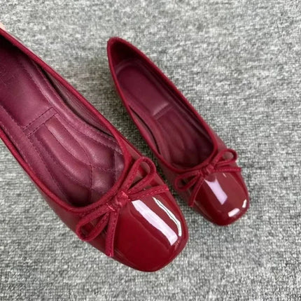 Women's Square Toe Bowknot Loafers Flat Shoes French Style Soft Sole Shallow Slip-Ons for Casual Office Comfortable Driving Shoe