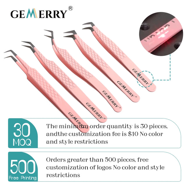 Gemerry Eylashes Tweezers Professional Eyelash Extensions Eyebrows Stainless Steel Fiber Tips Anti-Static Tweezers Tools Makeup