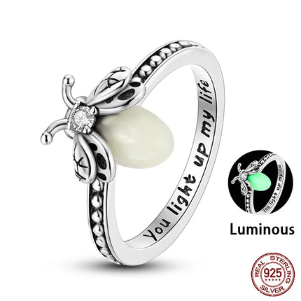 Fashion Original Luminous Firefly Rings 100% 925 Silver Eternal Heart-Shaped Zircon Rings Fine Wedding Engagement Jewelry Gifts