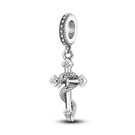 Inlaid Zircon Charm Beads 925 Sterling Silver Color Love Heart Snake Dangle Fit Original Bangle Bracelet Charms Pendant Jewelry