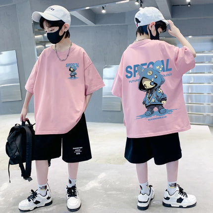 Korean Children's Clothes 2025 Boys Hip Hop Cartoon Graphic T Shirts Girls Short Sleeve Cotton Children Top Baby Summer Clothes