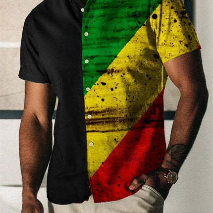 2023 Summer Vintage Men's Hawaiian Shirt Short Sleeve Stripe Printed Shirts For Men Single Button Beach Tee Shirt Men Clothing