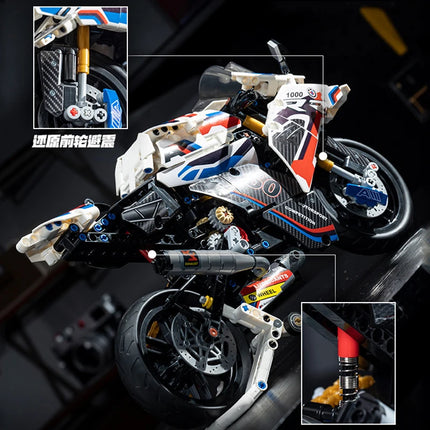 M1000 RR Motorcycle Building Blocks 649PCS 1:8 Scale Technical Racing Motorbike Model Kit for Adults Gift