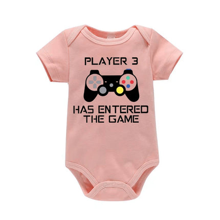 PLAYER 3 Newborn Romper Casual Short Sleeves Baby Boy Clothes Bodysuits Cartoon Graphic Toddler Girls Jumpsuits