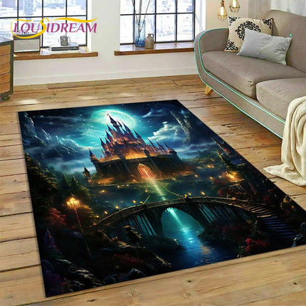 Dream Fairy Tale Castle Mysterious Gothic Cartoon Carpet Rug for Living Room Bedroom Home Sofa, Kid Area Rug Non-slip Floor Mat