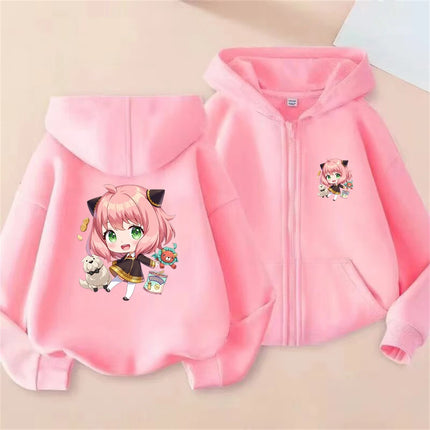 Anime Spy X Family Children Hoodie Tops Girl Boy Sweatshirt Kid 3-12 Year Zipper Coat Casual Sweatshirts black autumn Clothes