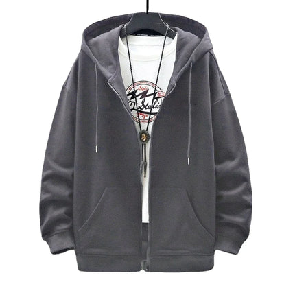 Men's  Trendy Hoodie Cardigan Autumn Hooded Sweatshirt Solid Color Classic Jacket Long Sleeve Zipper Coat Casual Men Clothing