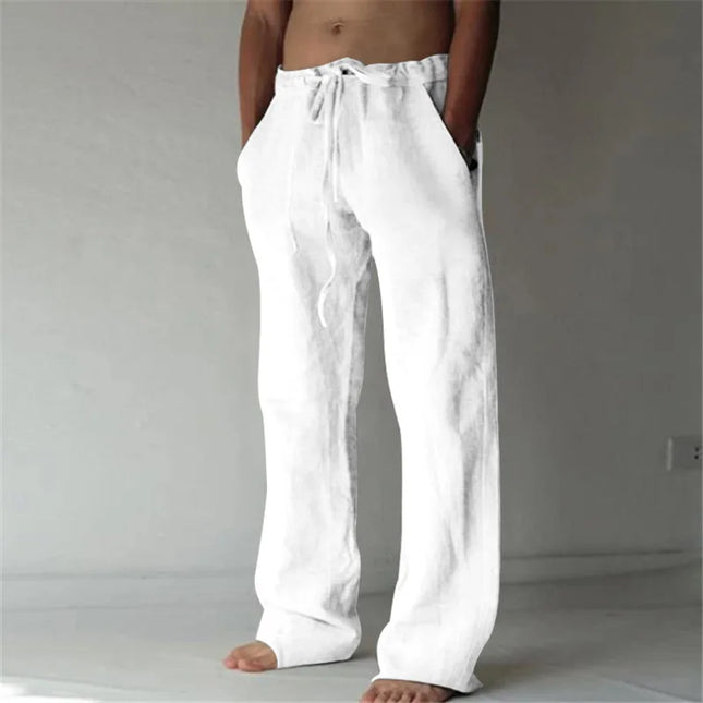 Cotton Linen Harem Pants Men Solid Elastic Waist Streetwear Joggers 2025 New Baggy Drop-crotch Pants Casual Trousers Men Running