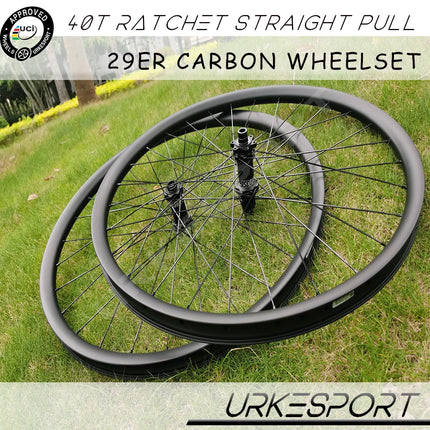 29er MTB Carbon Wheels 40T Ratchet Tubeless Koozer 350 Straight Pillar1423 Pull 6 Bolt UCI Approved Mountain Bicycle Wheelset 29