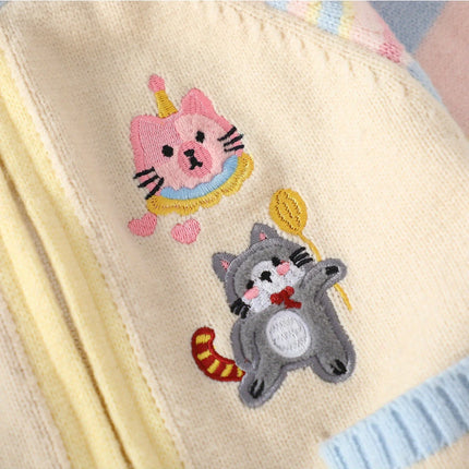 Children's Knitted Cardigan Zipper Jacket Cartoon Style Embroidered Jacket Girls Spring and Autumn New Sweater Spring Versatile