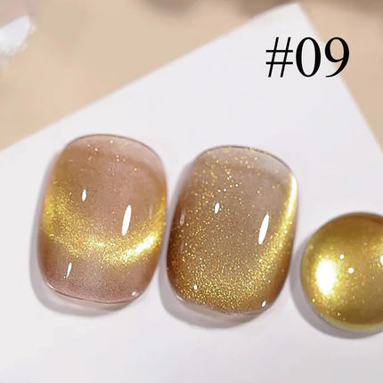1pcs WS Autumn Winter Nails Amber Gold Brown Glass Bead Cat Eye Gel Nail Polish Glue Set Golden Crystal Stone Cat Eye Brown Nail