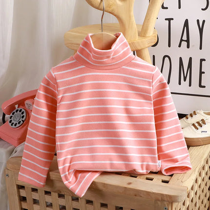 Kids Warm Top Autumn Winter Baby Boys Girls Striped High Collar Sweatshirt Children Leisure Bottoming Shirt