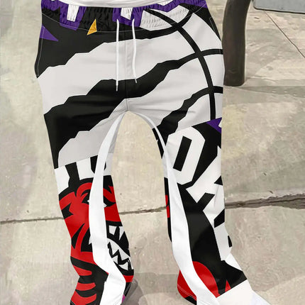 Men's Casual Street Style Trendy Cross Print Fashionable Slightly Flared Black and White Color-Block Design Sweatpants Men Pants