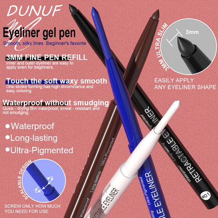 DUNUF 4-Color Longwear Eyeliner Pen – Waterproof & Smudge-Proof Formula for Precise, All-Day Definition