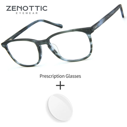 ZENOTTIC Square Acetate Prescription Optical Eyeglasses for Men with Anti Reflective Coating and Photochromic Progressive Lenses