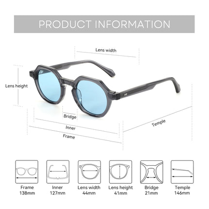 ZENOTTIC Prescription Sunglasses for Men S Size Fashion Polygon Acetate Frame Modish Design UV400 Protection