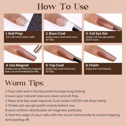QAZIXU 10ml Brown Golden Cat Eye Nail Polish Gel Soak Off UV LED Nail Magnetic Gel Polish Nail Art Design DIY For Winter