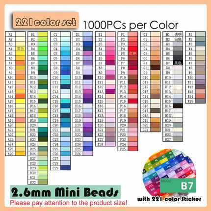 Yantjouet 2.6mm Mini Beads 221colors 1000 per color Iron Beads with Colorful Sticker Pixel Art DIY Gift