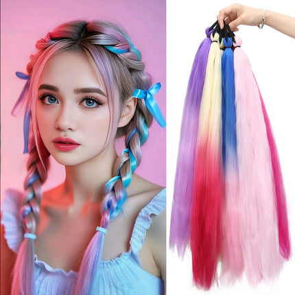 Veyda 2Pcs Synthetic Purple Braiding Hair Long Straight DIY Braided Pony Tail Hairpiece Women Hair Accessories for Stage Party