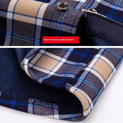Thickened Fleece Men's Casual Shirt Warm Plaid Set Winter Wear Comfortable Breathable Fashionable Chinese Brand Clothing