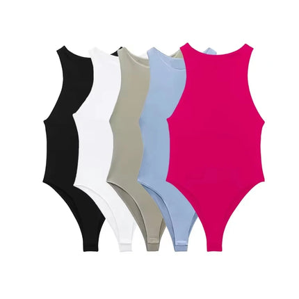Women Fashion With Halter Neck Skinny Bodysuit Sexy Sleeveless Snap-button Female Playsuits Mujer