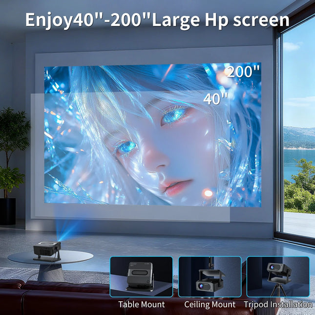 HA109 Projector 4K Android 11 720P Projectors Wifi5 200" Portable Projector Bt5.4 1280*720P Home Theater Outdoor Projector