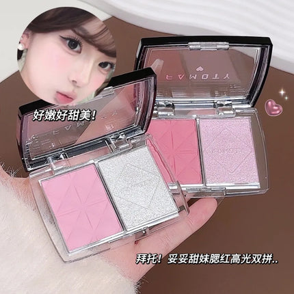 FAMOTY dual-color blush, Highlighter and contouring All-in-one plate, Shadow Brightening blush plate, multiple uses in one plate