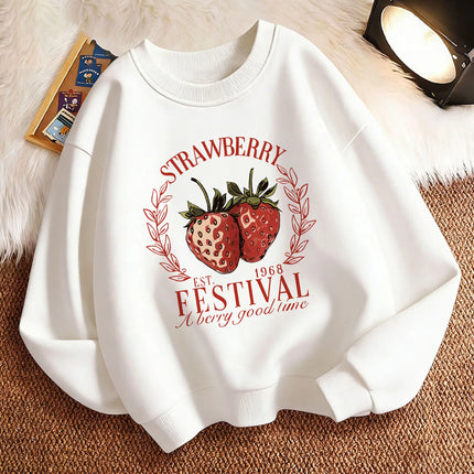 2026 Children's Sweatshirt Pullover Spring Strawberry Design Printed Crew Neck Graphic Print Hoodie Boy/Girl Kids Hoody