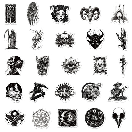 10/25/50pcs Black White Punk Horror Stickers for DIY Phone Laptop Car Skateboard Guitar Suitcase Motorcycle Helmet Decal