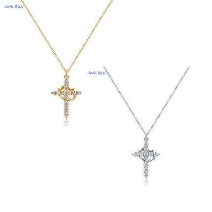 SUNSLL Cubic Zircon Rotatable Crown Cross Pendant Necklaces Classic Stainless Steel Chain Banquet Party Jewelry For Women Men