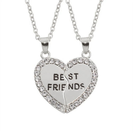 Zircon Best Friend Zircon Love Couple Pendant Necklace 2 Pcs/ Set Rainbow Broken Heart BFF Good Friends Friendship Jewelry Gift