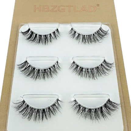 3pairs short Mink Lashes 3D Mink Eyelashes Invisible Band Natural Black Mink False Eyelash Full Strip cilios posticos Reusable