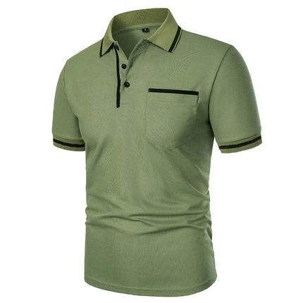New Summer Men's Short Sleeve Polo Shirts Solid Business Casual Tees Fashion Breathable Loose Patchwork Tops Pockets Male Polos