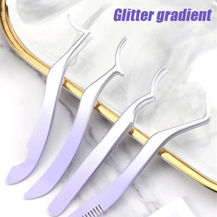 1/4 Gradient Eyelash Comb Tweezers Stainless Steel Anti-Static Non-Magnetic Professional Lashes Extension Tweezers Makeup Tools