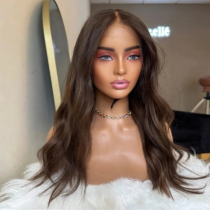 Mocha Brunette  Brown Lace Front Wig Long Wavy 13X4 HD  Lace Frontal Wig Synthetic Heat Resistant for Women Natural Hairline